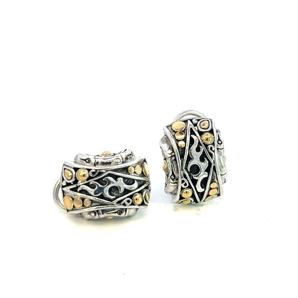 John Hardy Estate Post Omega Back Earrings Sterling Silver 18k Y Gold JH70